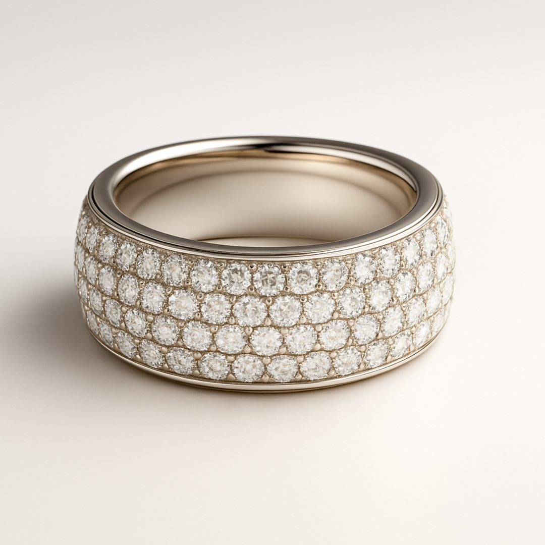 White Gold Diamond Band with Full Pavé Setting and Masterful Handcrafting
