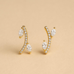 Load image into Gallery viewer, Marquise Arc Gold Earrings with Stones
