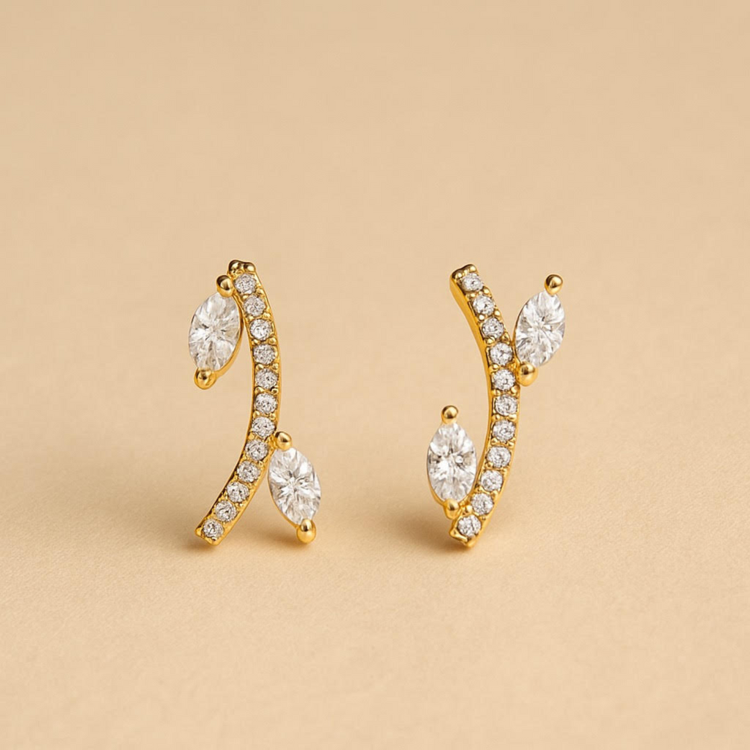 Marquise Arc Gold Earrings with Stones