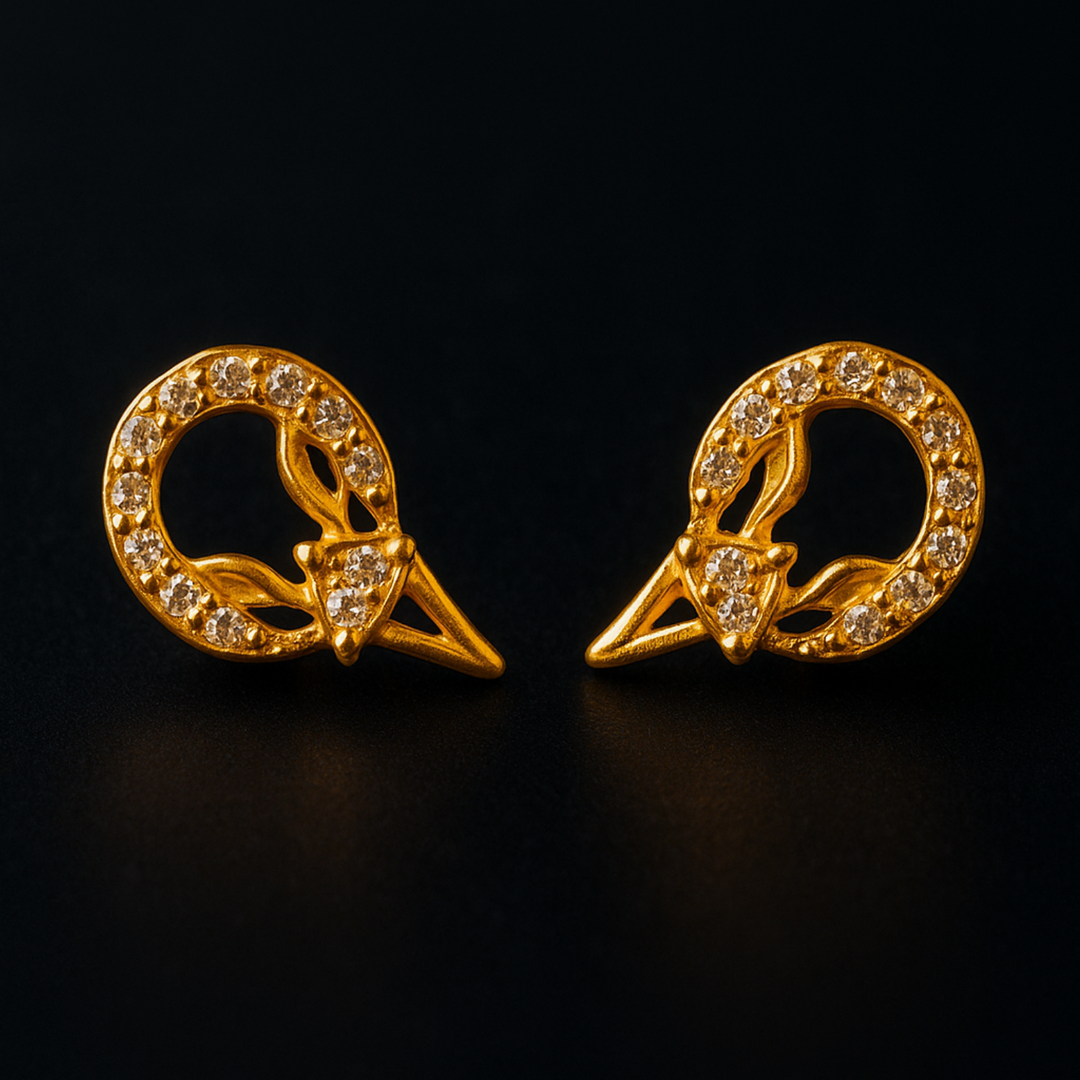 Leaf Motif Gold Stud Earrings with Sparkling Stones Handcrafted Elegant Design for Everyday Wear