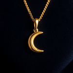 Load image into Gallery viewer, Golden Crescent Moon Pendant with Tiny stone
