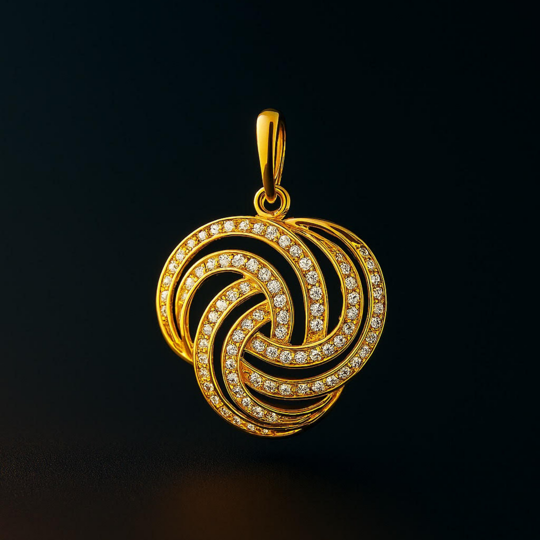 Golden Infinity Embrace Pendant with Dazzling Stone Spirals