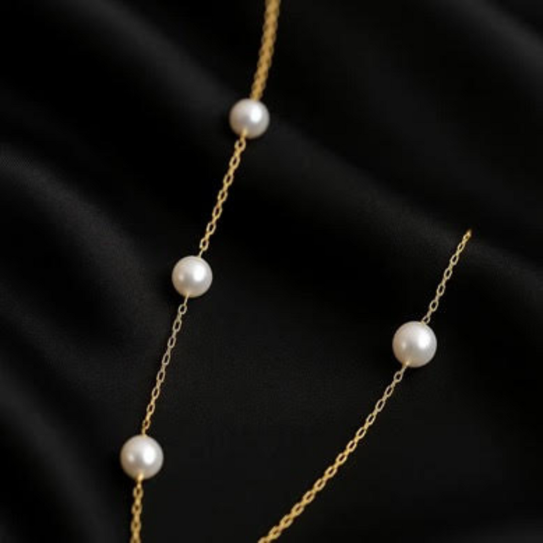 Golden Pearl Station Necklace