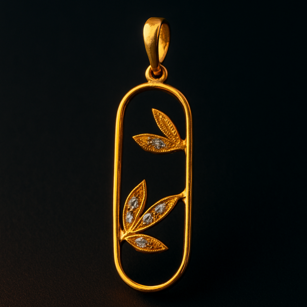 Gilded Whisper Leaf Pendant – Elegant Gold Craftsmanship with Stone Accents