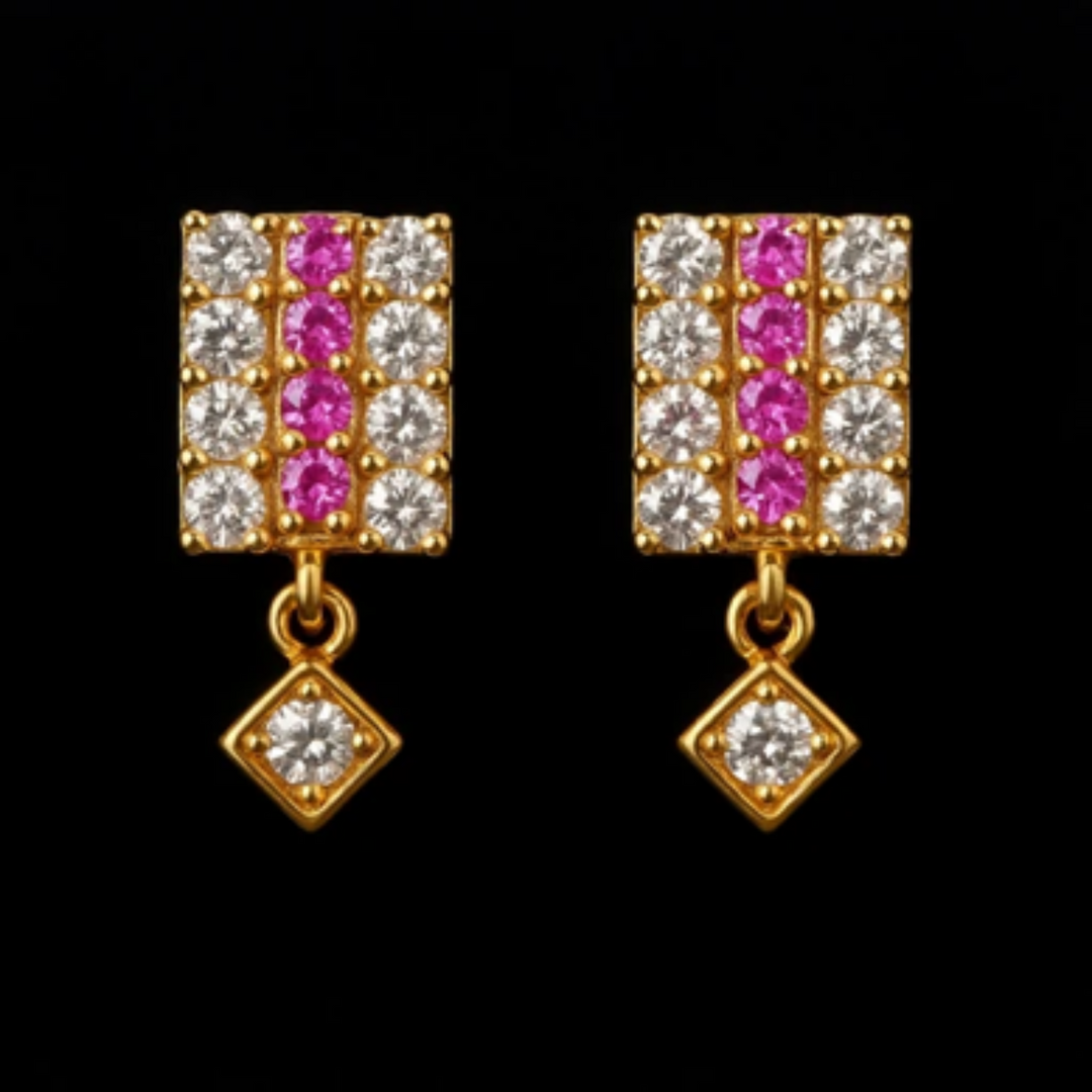 Ruby Glint Drop Earrings in Gold