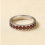 Load image into Gallery viewer, White Gold Band with Deep Red Gemstone Row — Handcrafted Modern Eternity-Inspired Ring Design
