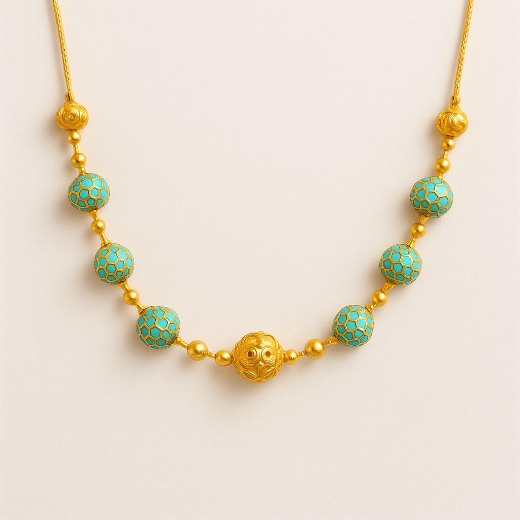 Gold and Turquoise Beaded Necklace