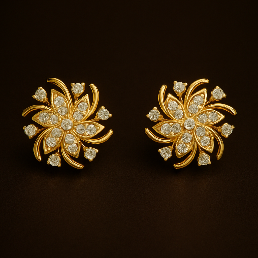 Golden Bloom Radiance Earrings – Handcrafted Floral Sparkle Studs