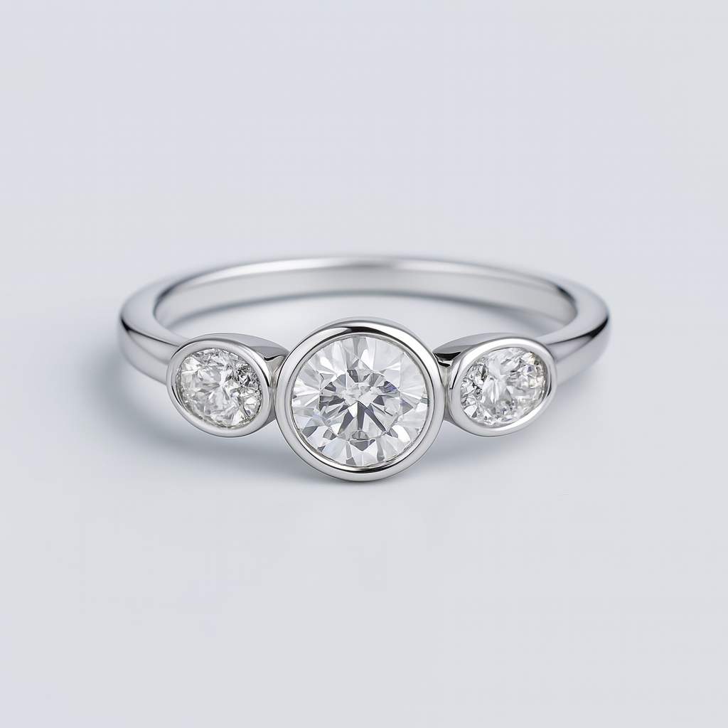 Modern White Gold Diamond Ring with Trio Bezel Set Brilliance and Precision Craftsmanship