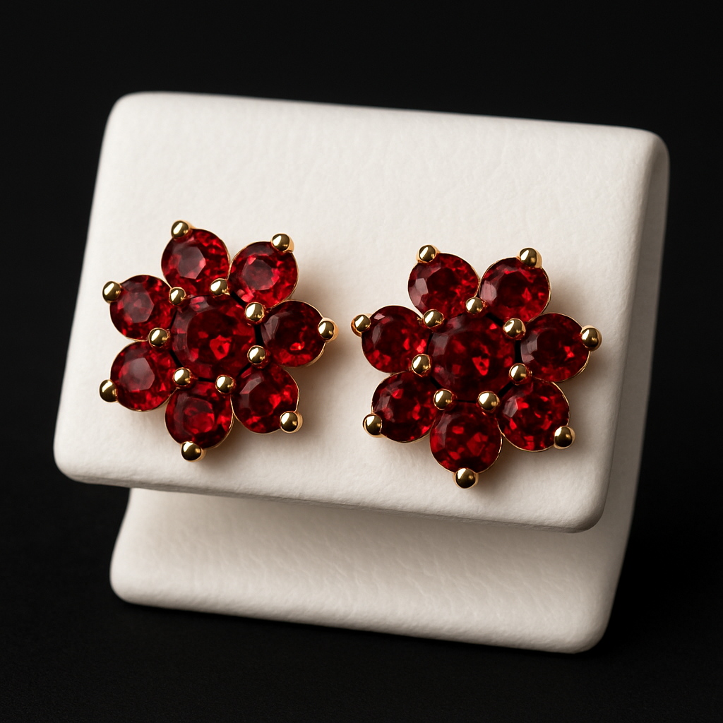 Ruby Blossom Stud Earrings
