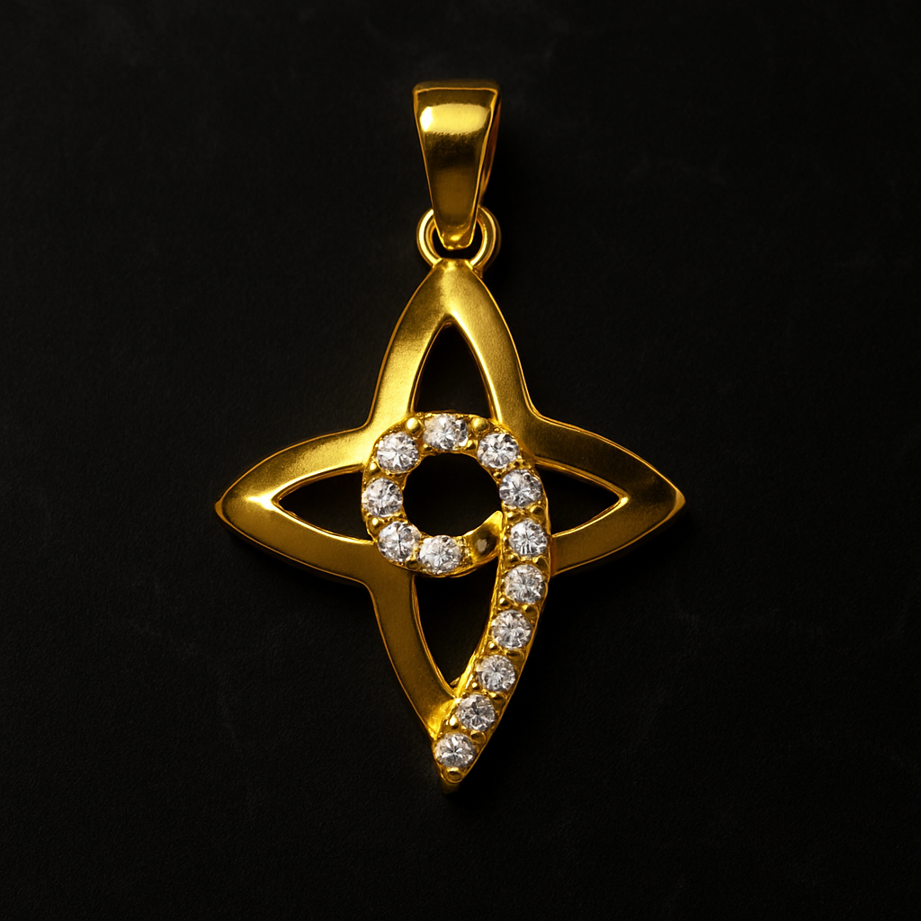 Star Loop Gold Pendant with White Stones
