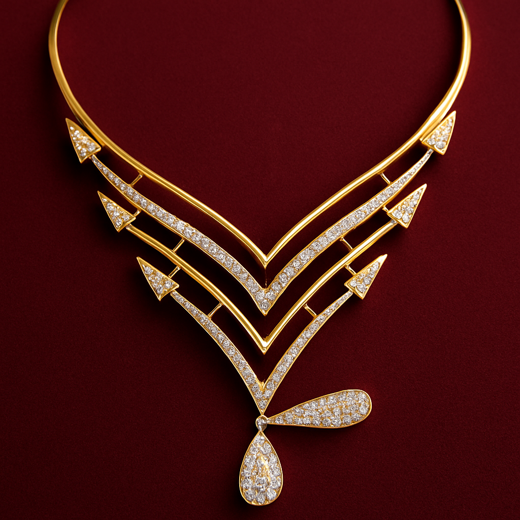 V-Arrow Statement Necklace with stones Accents