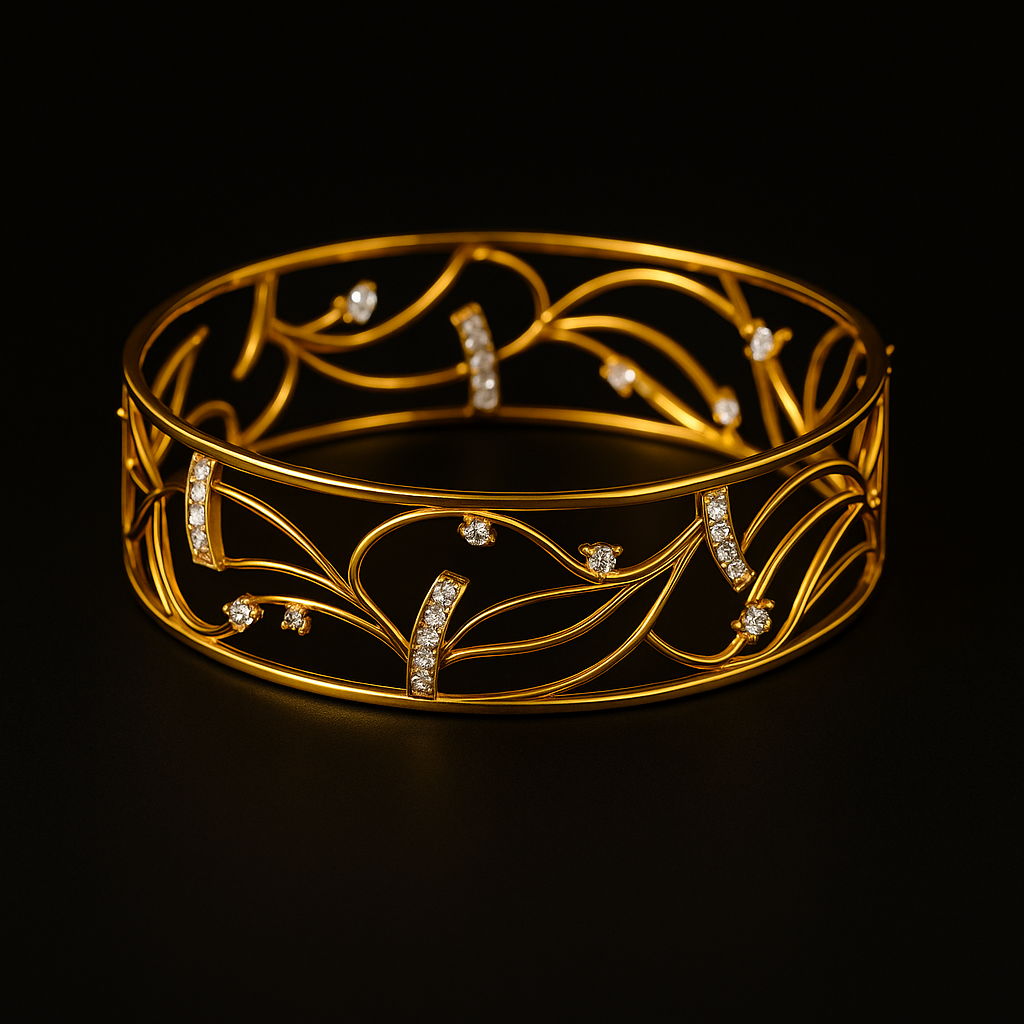 Floral Trail Gold Bangle with Sparkling Stones