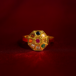 Load image into Gallery viewer, Traditional Navaratna Gold Ring with Nine Sacred Gemstones Handcrafted Spiritual Jewelry
