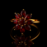 Load image into Gallery viewer, Floral-Inspired Gold Ring with Deep Red Petal Setting Handcrafted Elegance and Artistic Design
