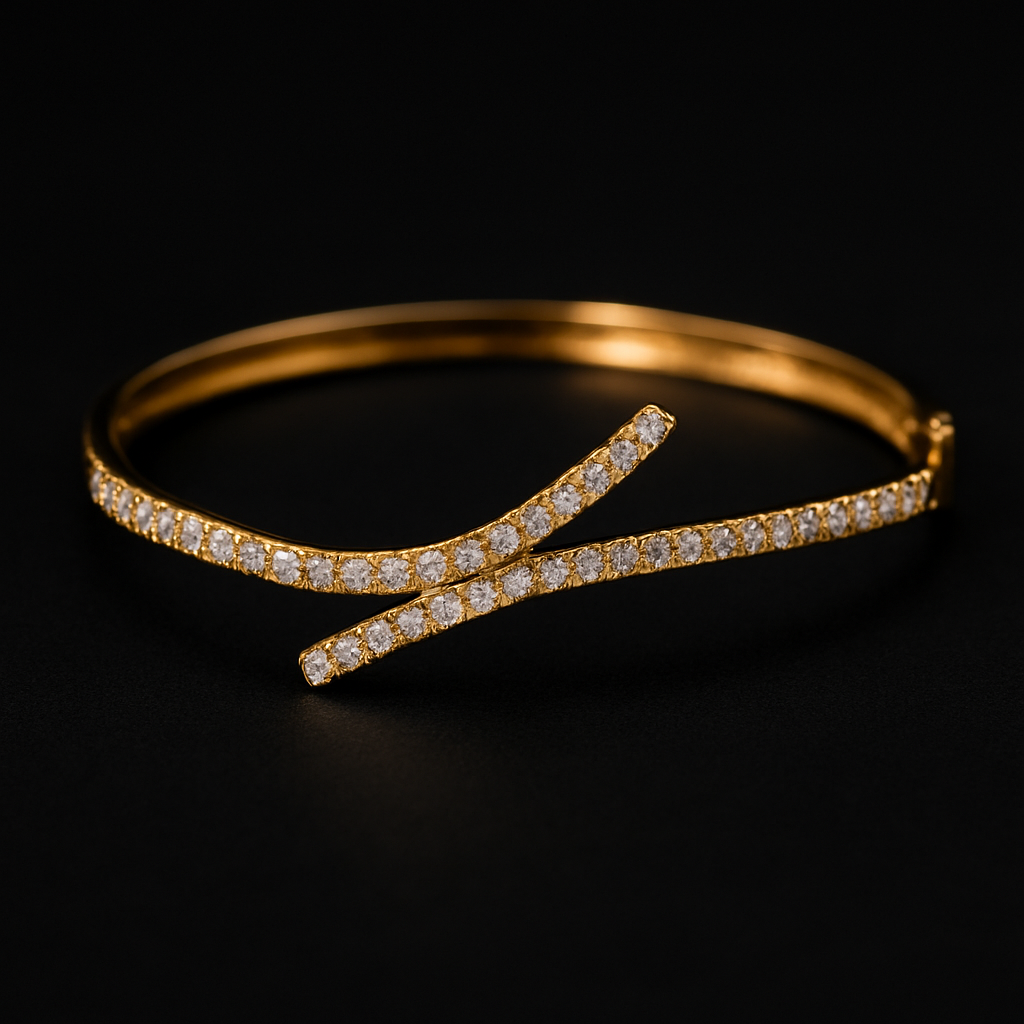 Gold Crossover Bangle Design for Women