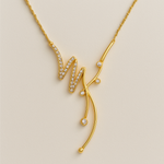 Load image into Gallery viewer, Golden Rhythm Flow Necklace Handcrafted Contemporary Gold Necklace with Sculptural Lines and Sparkling Stone Detailing

