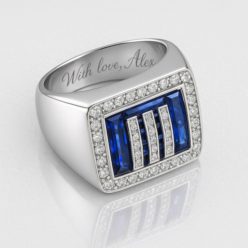 Sapphire Strata Halo Men’s Ring